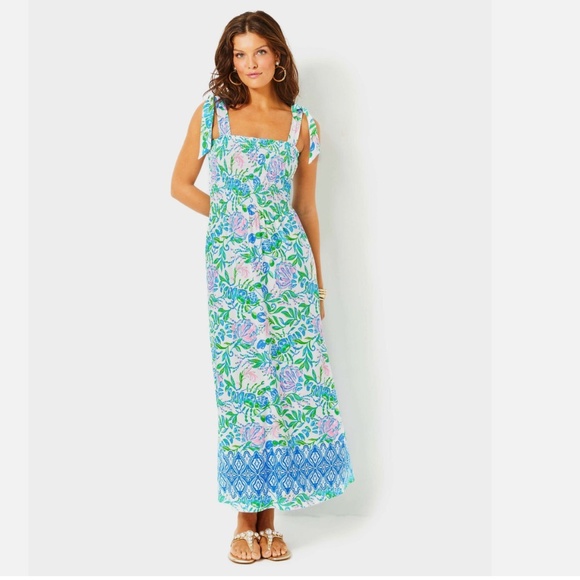 LILLY PULITZER KAILUA SMOCKED RESORT WHITE JUST A PINCH ENGINEERED DRESS L - Picture 1 of 9